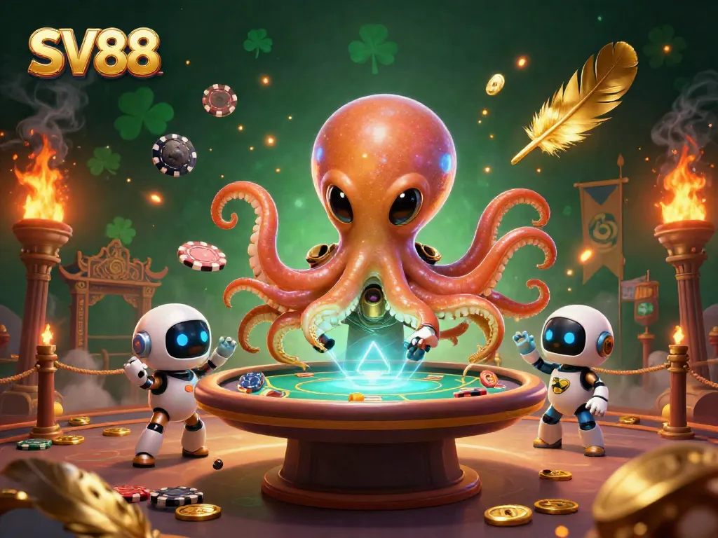 Engage with SV88's exciting alien casino scene featuring poker tables and vibrant game elements.