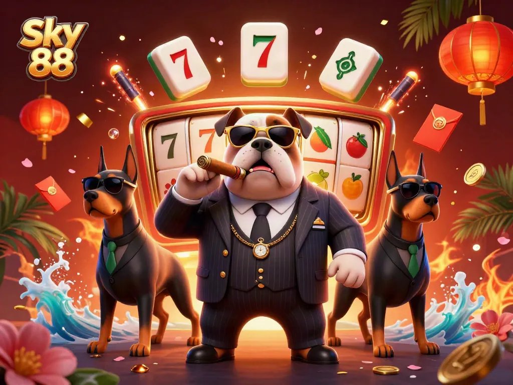 Experience thrilling games at Sky 88 featuring engaging slot reels and vibrant casino elements.