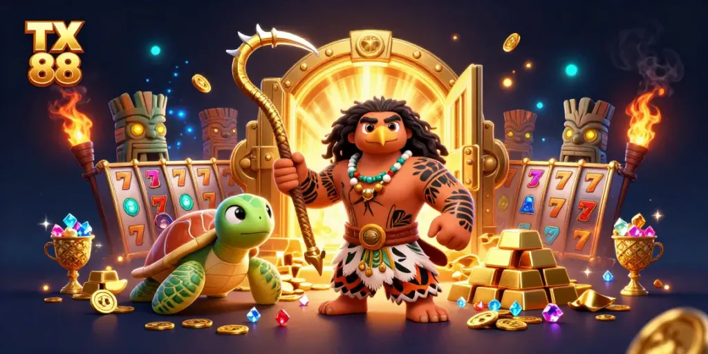 Experience unforgettable gaming fun at TX 88 with vibrant 3D casino action illustrated.