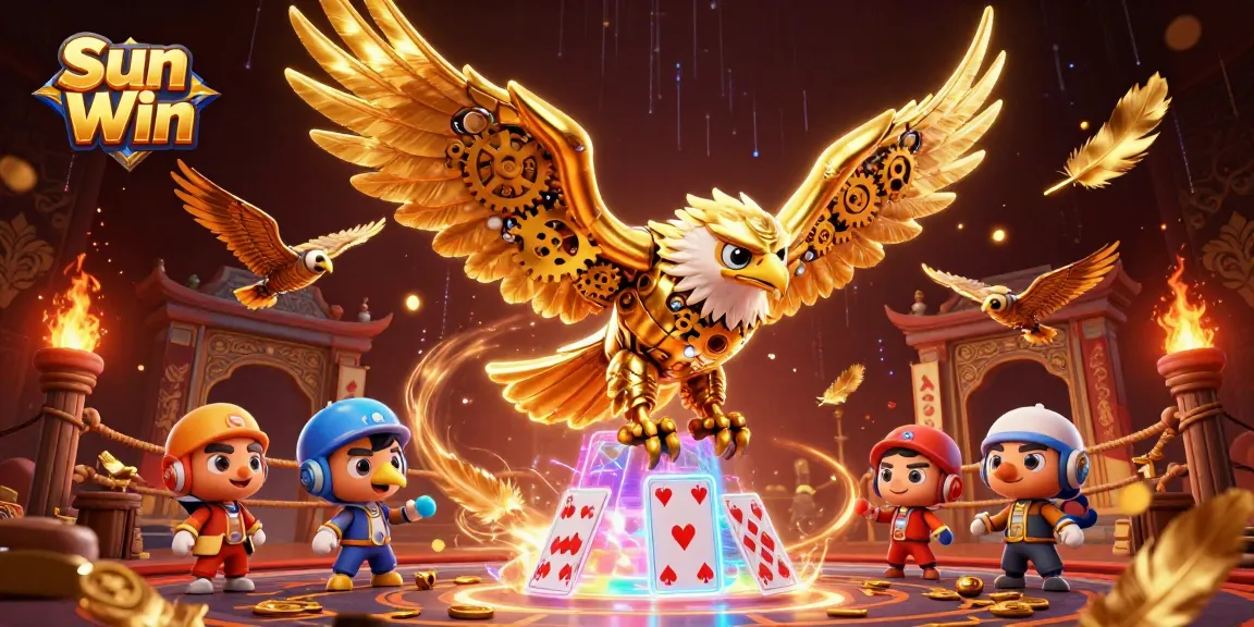 Engage in thrilling gameplay action with Sun Win's 3D dynamic casino scene featuring a golden eagle.